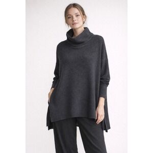Eileen Fisher Oversized Waffle Cowl Neck Tunic Blk XS Cotton Cashmere Minimalist